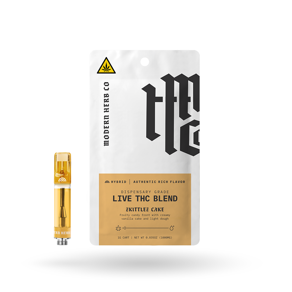 Live THC Vape Cartridge: Zkittlez Cake (Hybrid) 1g - 12 Pack (D8)