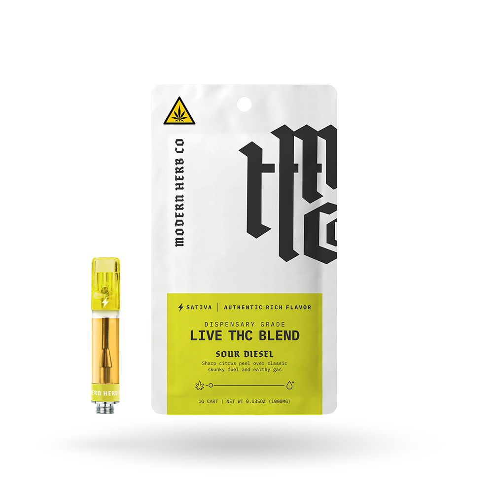Live THC Vape Cartridge: Sour Diesel (Sativa) 1g - 12 Pack (D8)