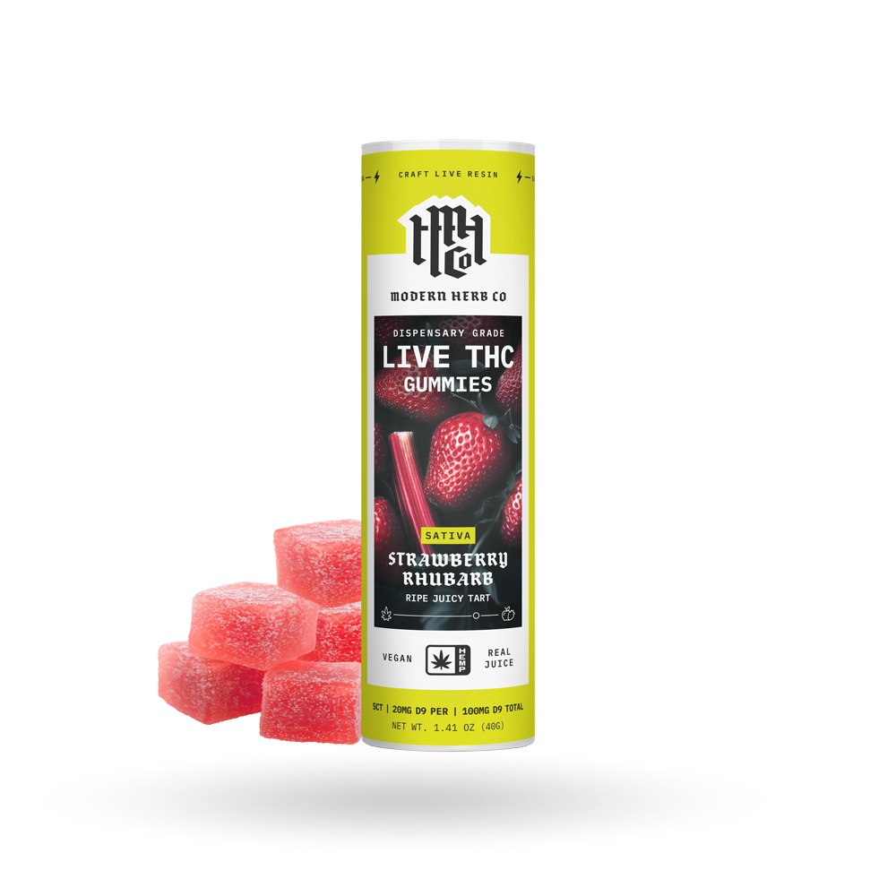 5ct Modern Herb Co Live D9 20mg Gummies 6 Pack: Daytrip Strawberry Rhubarb