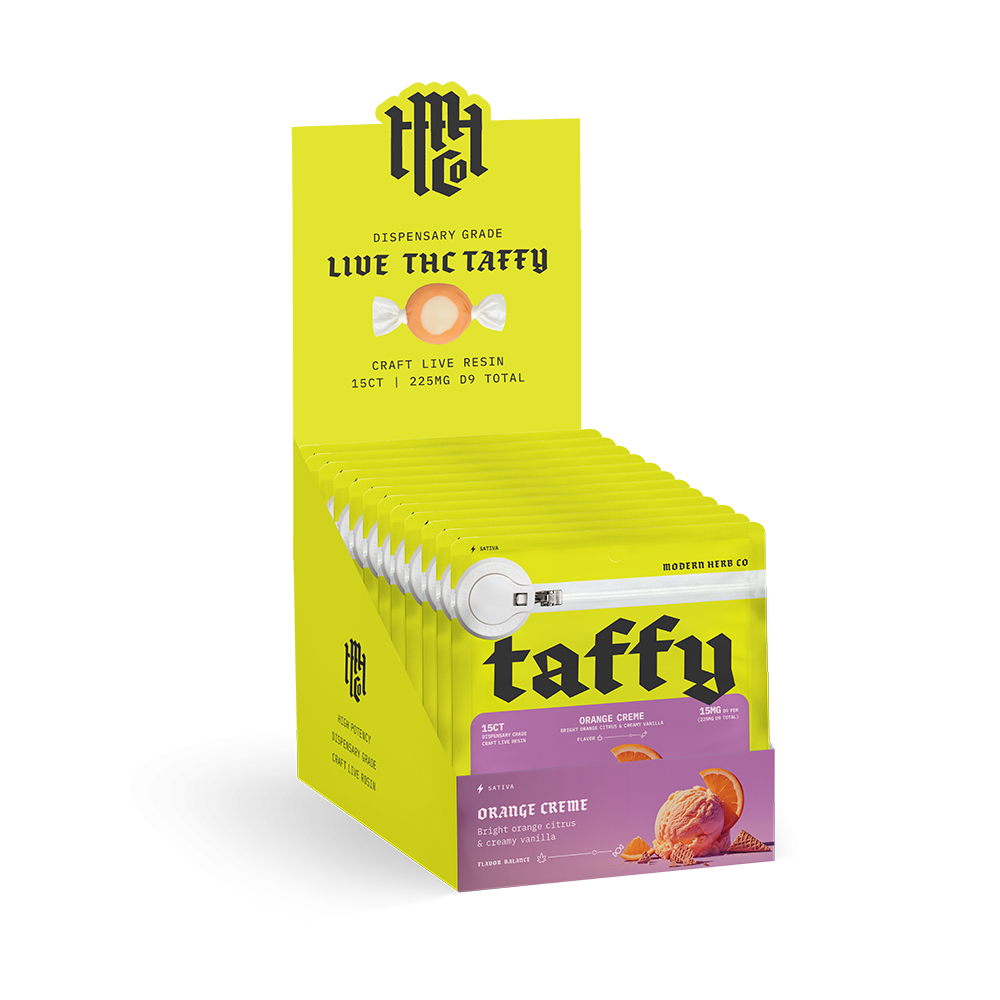 Live Resin D9 Taffy: Orange Creme (Sativa), 15ct, 12pk