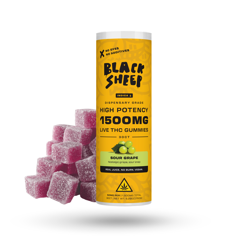 Live THC Gummy: Sour Grape (Indica), 30ct - 6pk