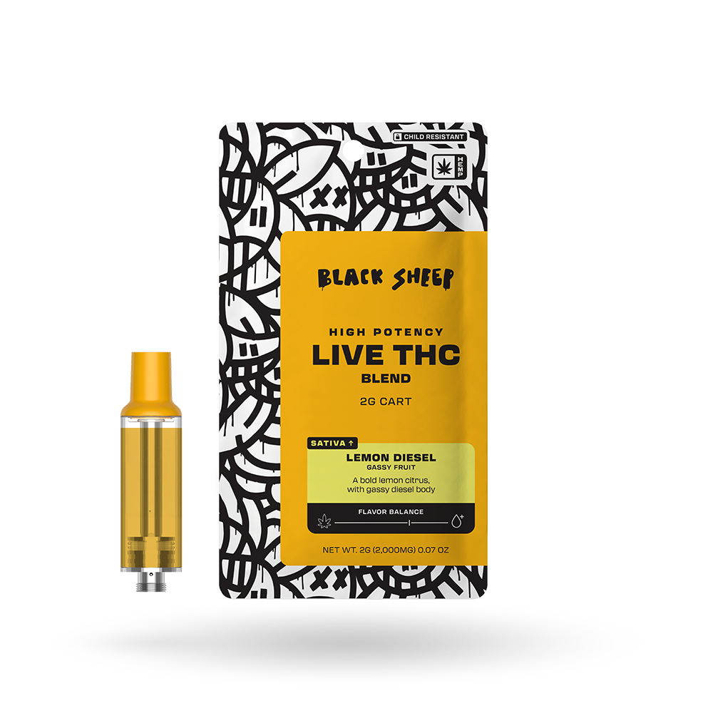 2g Black Sheep Live THC Blend Cartridge 12 Pack: Lemon Diesel