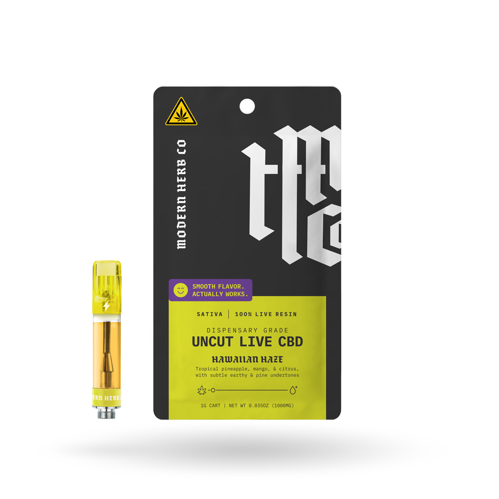 Live CBD Uncut Vape Cartridge: Hawaiian Haze (Sativa), 1g, 12pk
