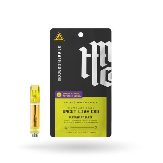 Live CBD Uncut Vape Cartridge: Hawaiian Haze (Sativa), 1g, 12pk