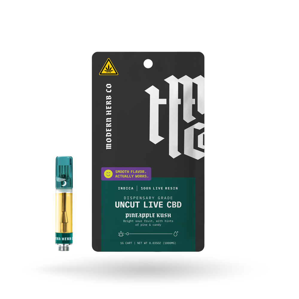 Live CBD Uncut Vape Cartridge: Pineapple Kush (Indica), 1g, 12pk