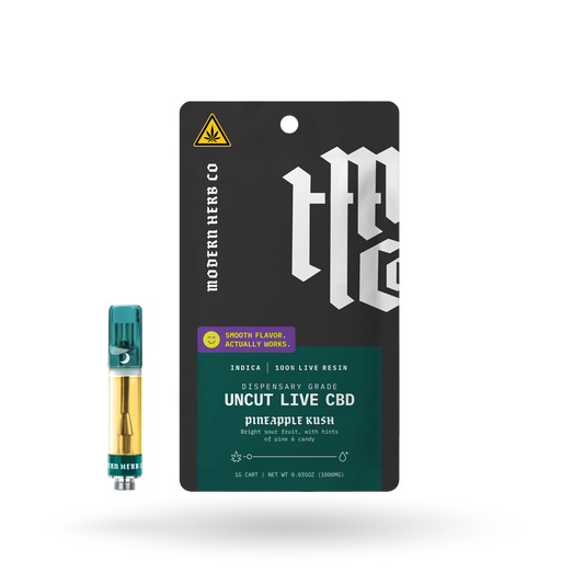 Live CBD Uncut Vape Cartridge: Pineapple Kush (Indica), 1g, 12pk