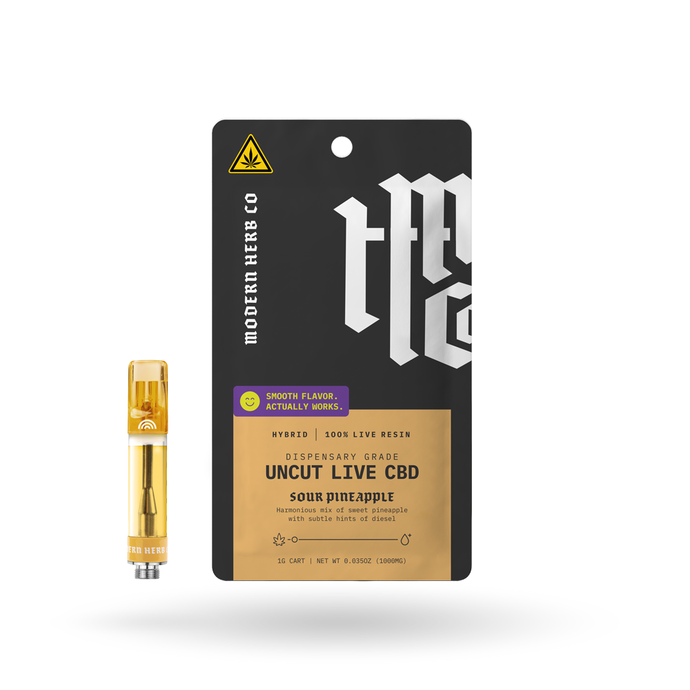 Live CBD Uncut Vape Cartridge: Sour Pineapple (Hybrid), 1g, 12pk