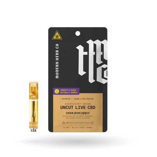Live CBD Uncut Vape Cartridge: Sour Pineapple (Hybrid), 1g, 12pk