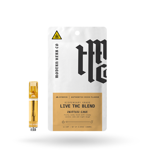 Live THC Vape Cartridge: Zkittlez Cake (Hybrid) 1g - 12 Pack
