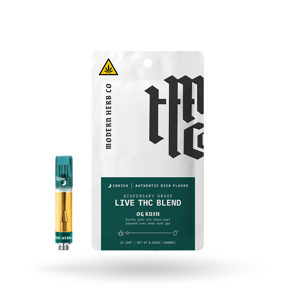 Live THC Vape Cartridge: OG Kush (Indica) 1g - 12 Pack (D8)