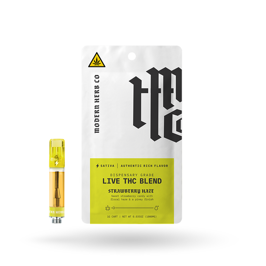 Live THC Vape Cartridge: Strawberry Haze (Sativa) 1g - 12 Pack
