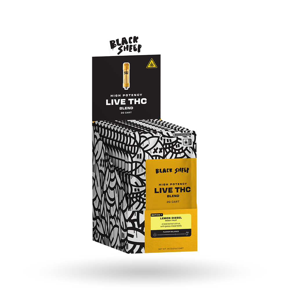 2g Black Sheep Live THC Blend Cartridge 12 Pack: Lemon Diesel