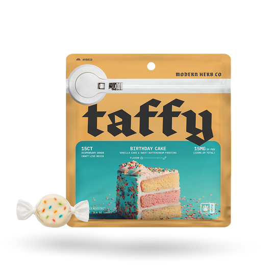 Live Resin D9 Taffy: Birthday Cake (Hybrid), 15ct, 12pk