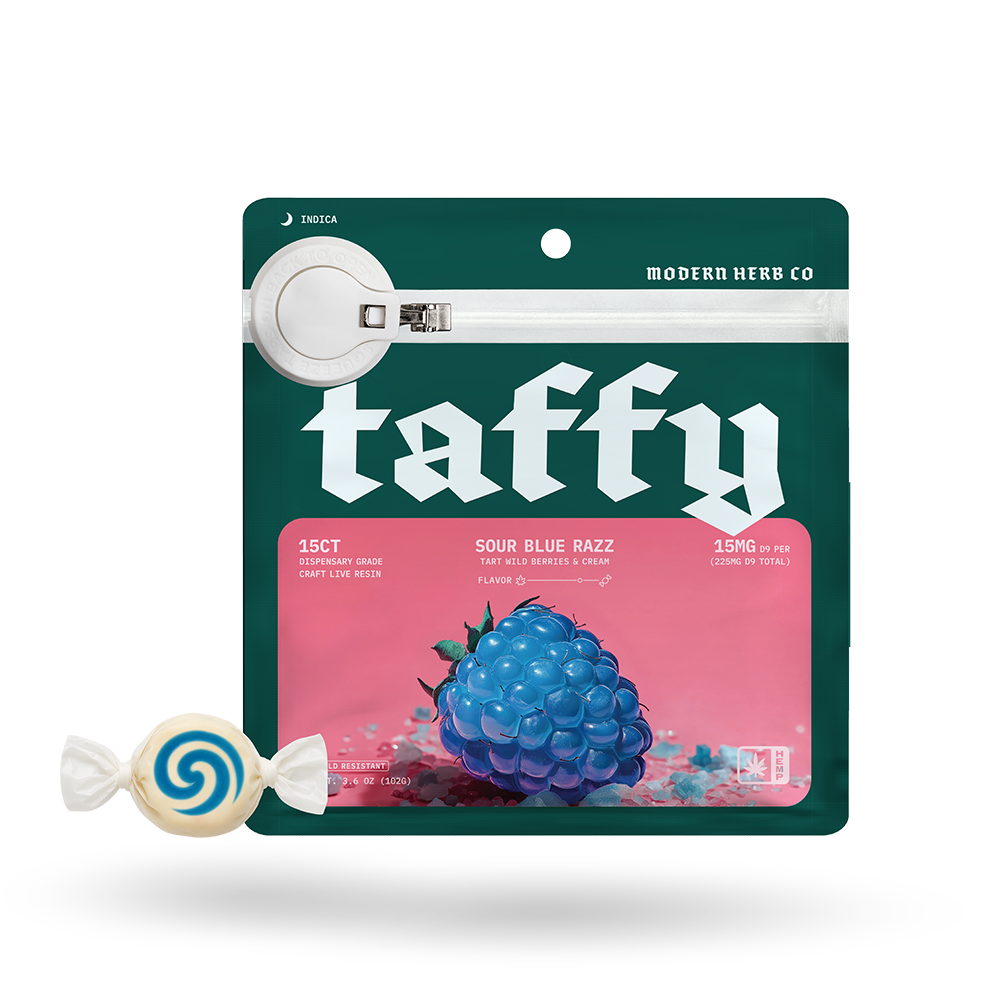 Live Resin D9 Taffy: Sour Blue Razz (Indica), 15ct, 12pk