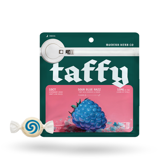 Live Resin D9 Taffy: Sour Blue Razz (Indica), 15ct, 12pk