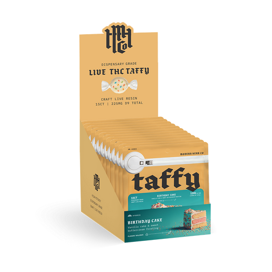 Live Resin D9 Taffy: Birthday Cake (Hybrid), 15ct, 12pk
