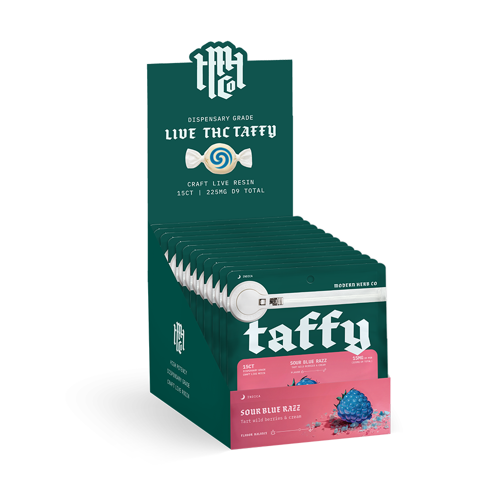 Live Resin D9 Taffy: Sour Blue Razz (Indica), 15ct, 12pk