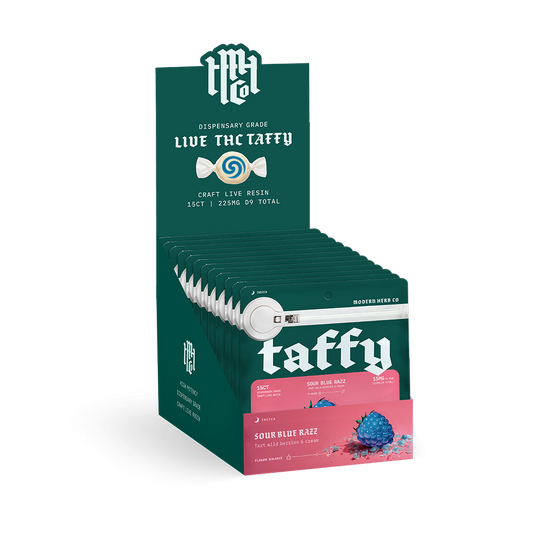 Live Resin D9 Taffy: Sour Blue Razz (Indica), 15ct, 12pk