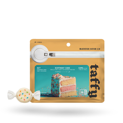 Live Resin D9 Taffy: Birthday Cake (Hybrid), 5ct, 12pk