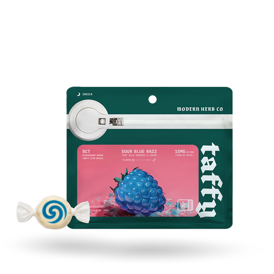 Live Resin D9 Taffy: Sour Blue Razz (Indica), 5ct, 12pk