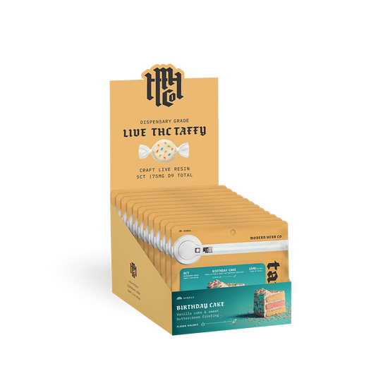 Live Resin D9 Taffy: Birthday Cake (Hybrid), 5ct, 12pk