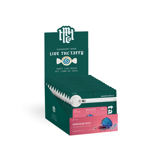 Live Resin D9 Taffy: Sour Blue Razz (Indica), 5ct, 12pk