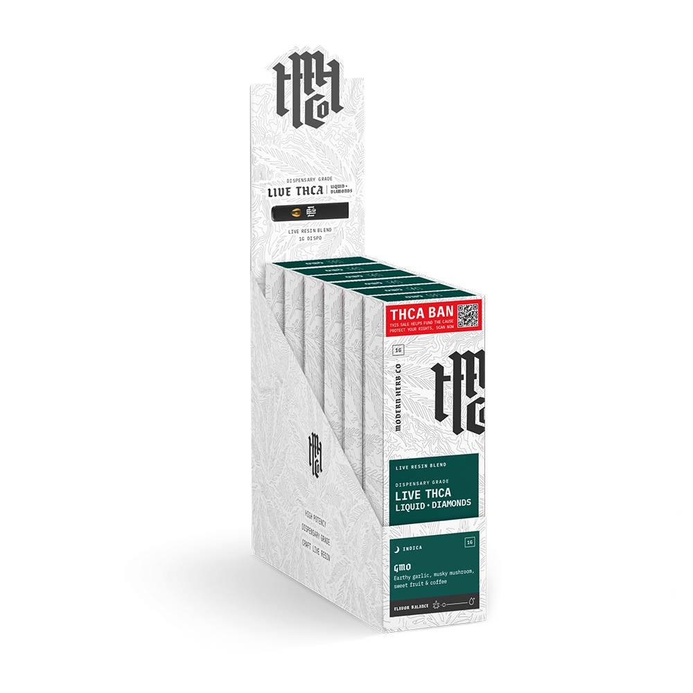 THCa Disposable Live Resin Liquid Diamonds 12 Pack: GMO (Indica) - 1g